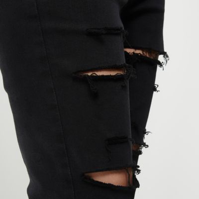 Petite black ripped Molly jeggings